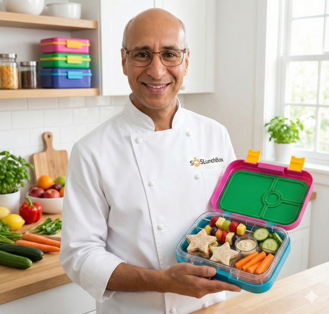 Chef professionnel avec lunch box colorée